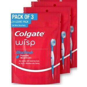 3-Pack Colgate Wisp Disposable Toothbrushes for Travel Blue White 72 Total Count